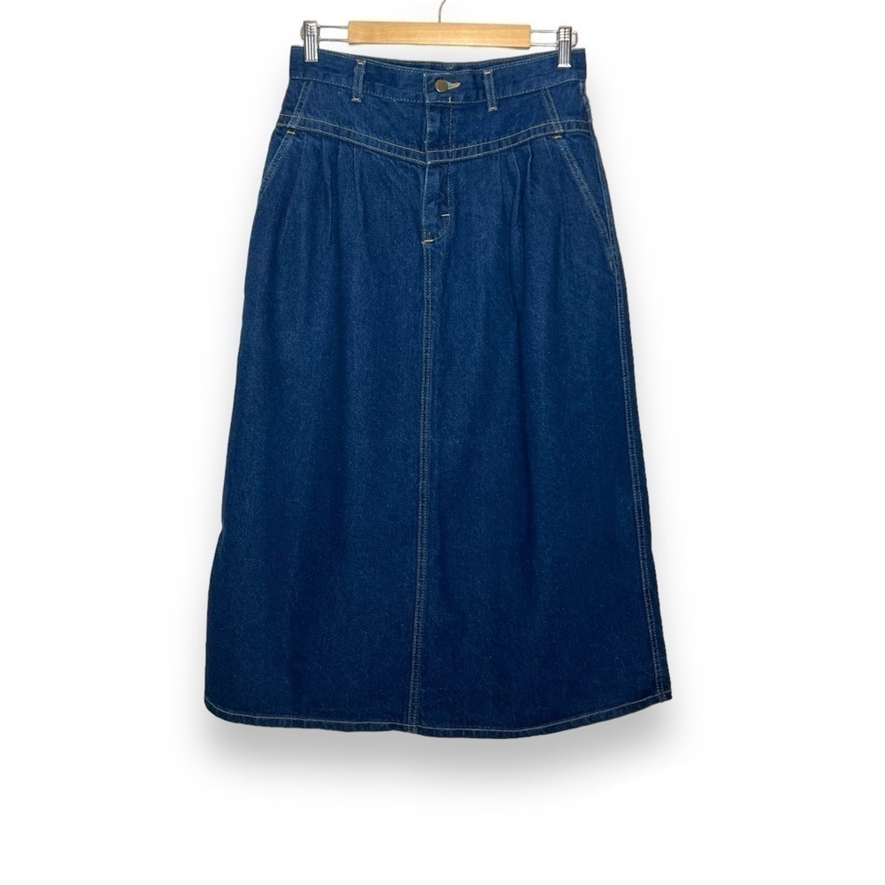 Lee Jean Maxi Skirt Womens 12/13 Blue Pleated Y2K USA Vintage Denim Zip Western